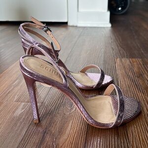 SCHUTZ Joenn Metallic Leather Sandal,Snake Embossed Leather, Pink, 6, Never Worn